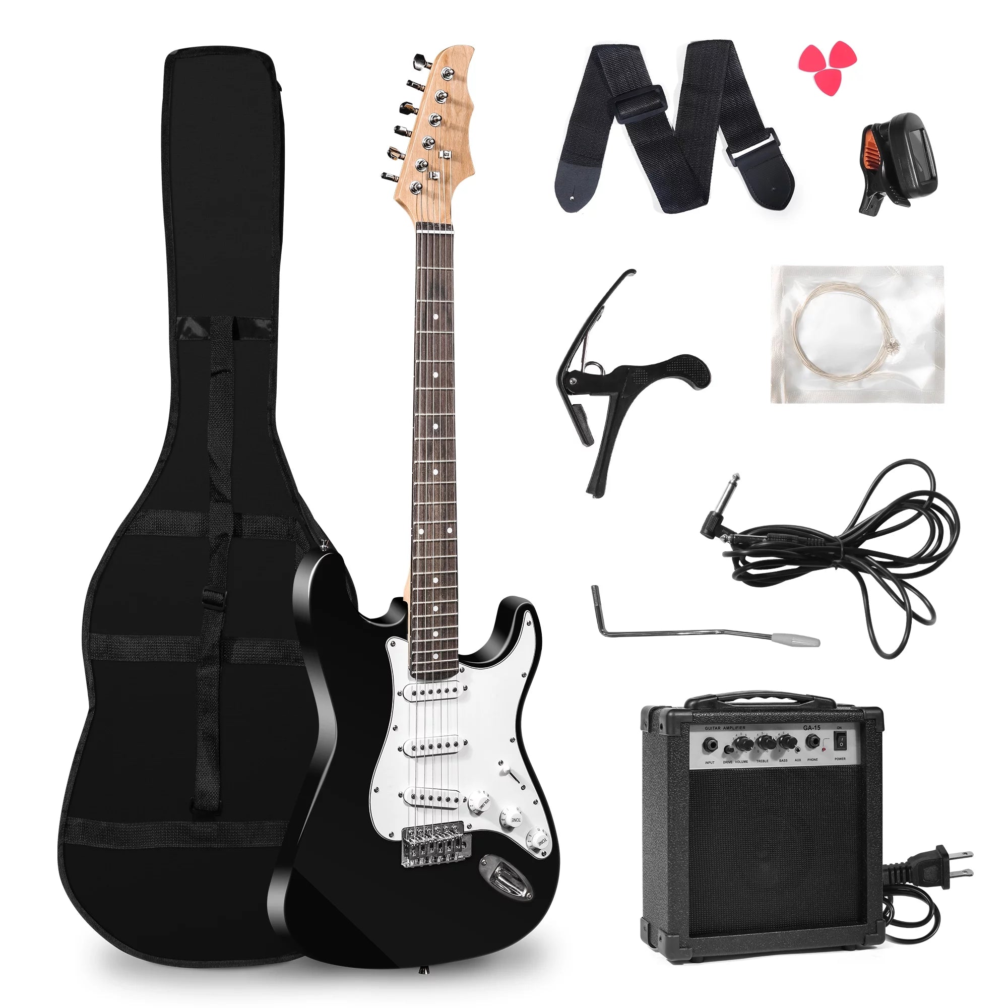 39 Inch Electric Guitar Starter Kit with 10W Amplifier, Carrier Bag, Tuner, Strings, Picks, Cable P2391