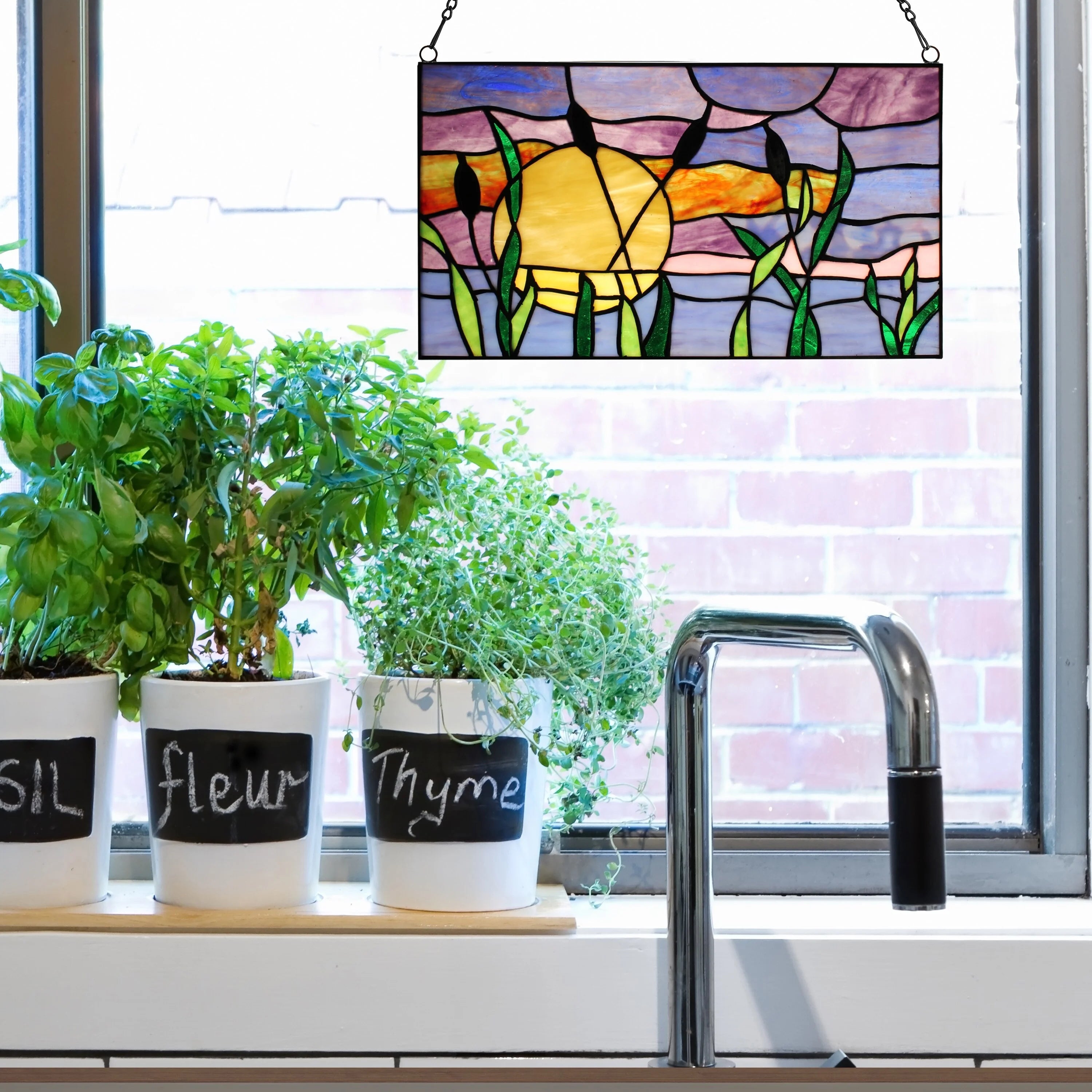 Multicolored Stained Glass Window Panel 14" x 0.25" x 8.25" L7239