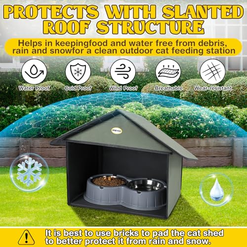 Outdoor Cat Feeding Station, Weatherproof, 13”d x 17”w x 15.5'h (Dusty Blue) U148