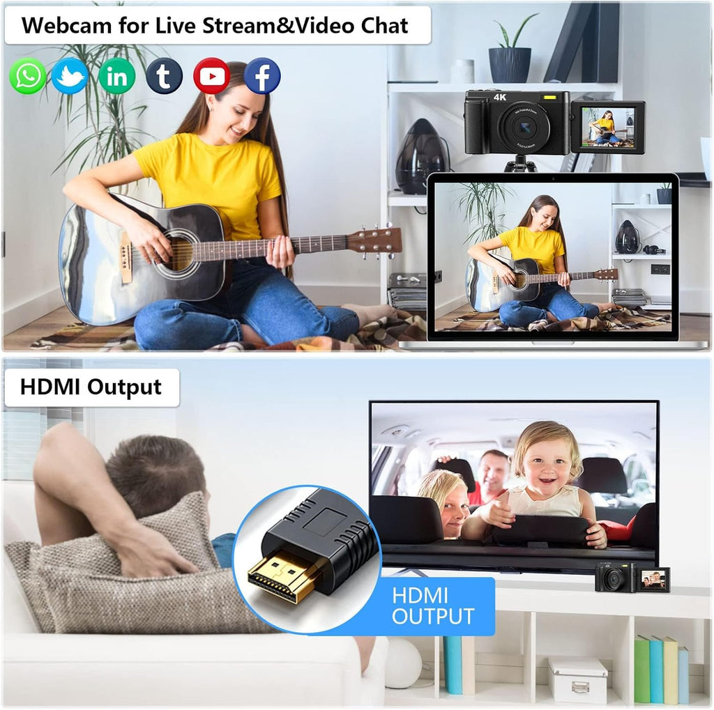 48MP 4K Digital Camera with 3'' Flip Screen 16X Digital Zoom D1638