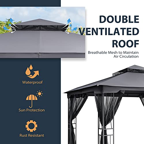 10' X 12' Outdoor Patio Gazebo with Mosquito Netting Dark Brown E27932
