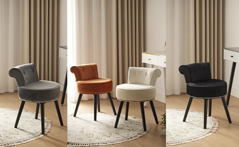 Grey Velvet Vanity Stool Chair with Back O119042