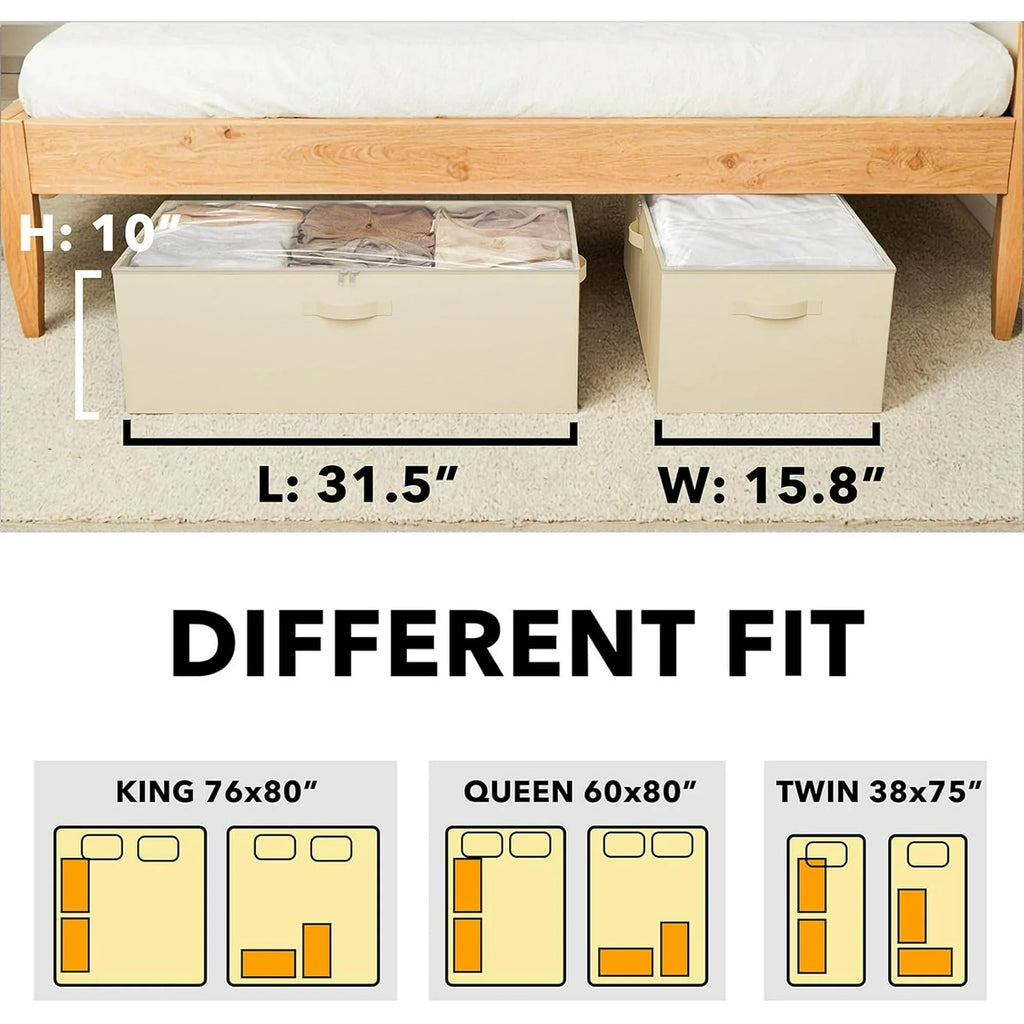 2 Pack 10 High Under Bed Storage Containers with Lids (Beige) I506