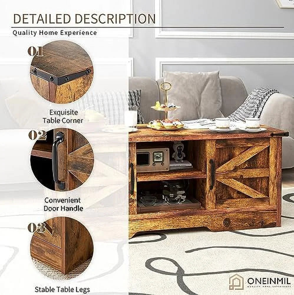 White Wooden Coffee Table with Barn Doors C708