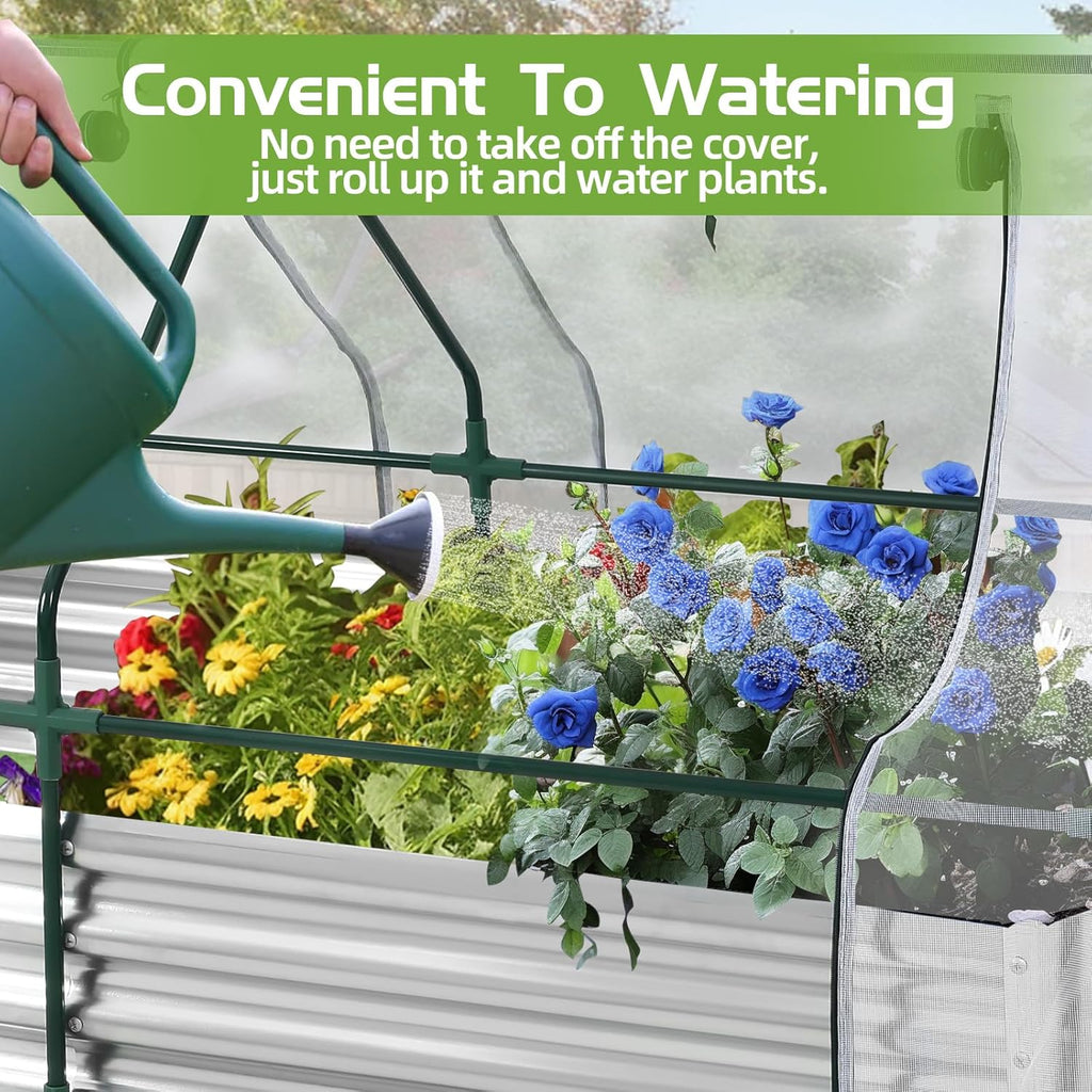 Galvanized Raised Garden Bed with Mesh Cover Greenhouse X93011