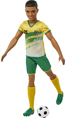 Ken Fashion Doll with Short Cropped Hair, Uniform, Tall Socks, Cleats & Ball D14055
