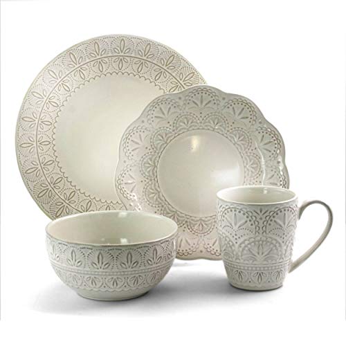 16 Piece White Stoneware Dinnerware Dish Set V21538