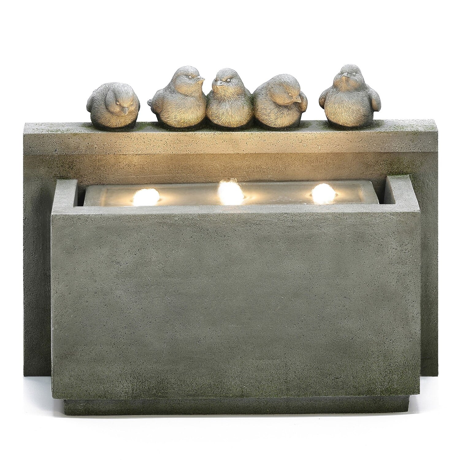 Gray Rectangular Resin Outdoor Bubbler Fountain with Lights S14811