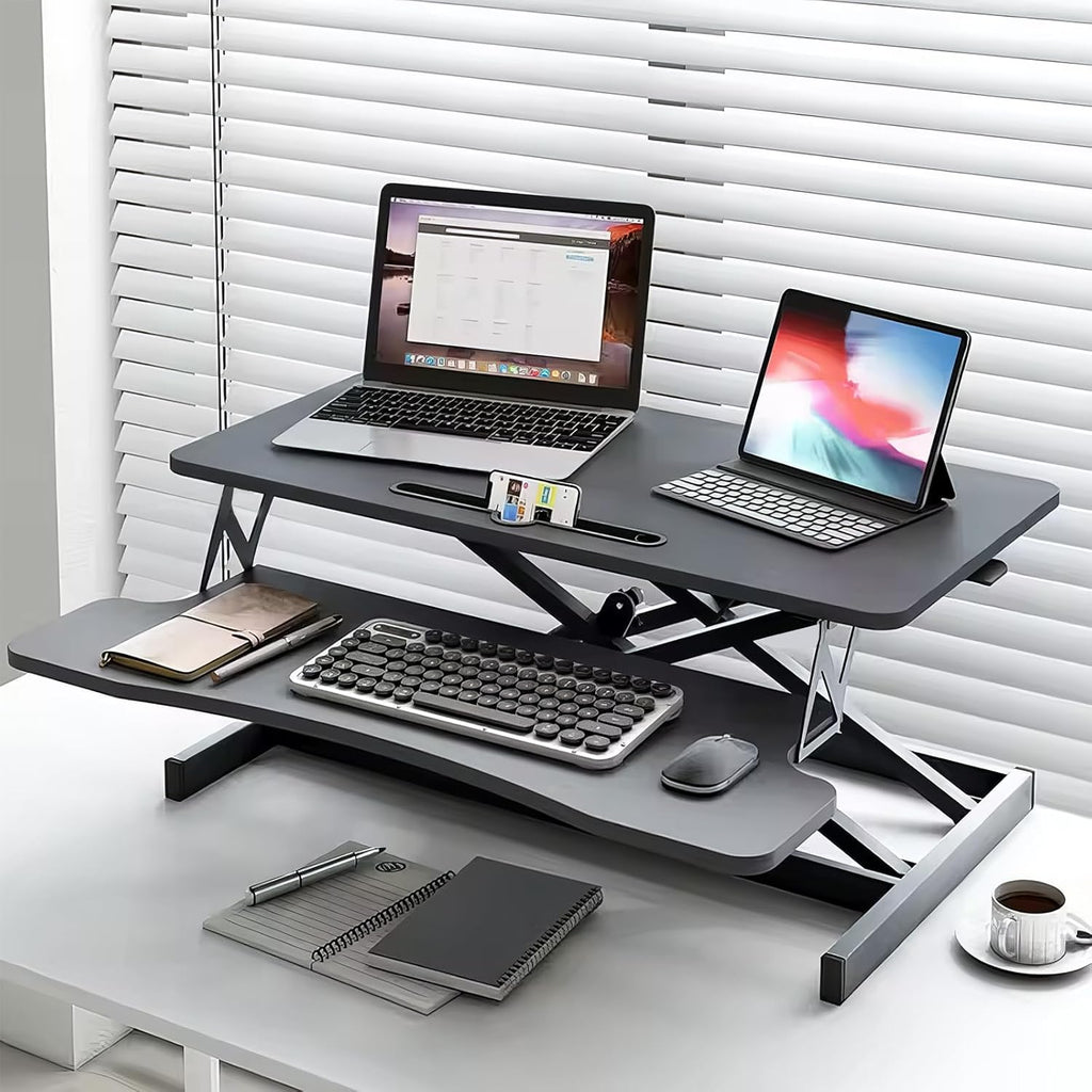 32" Height Adjustable Dual-Layer Standing Desk Converter with Keyboard Tray Y691