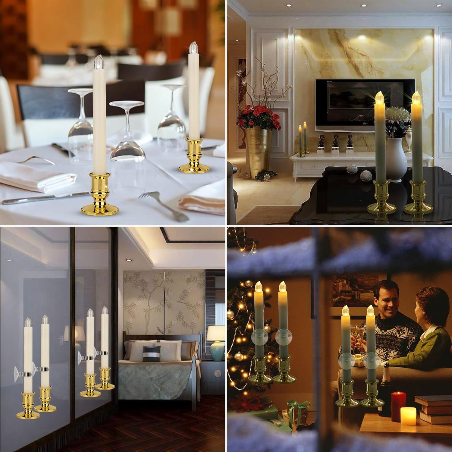 12 Pack Ivory Flickering Flameless LED Taper Candles with Remote X502