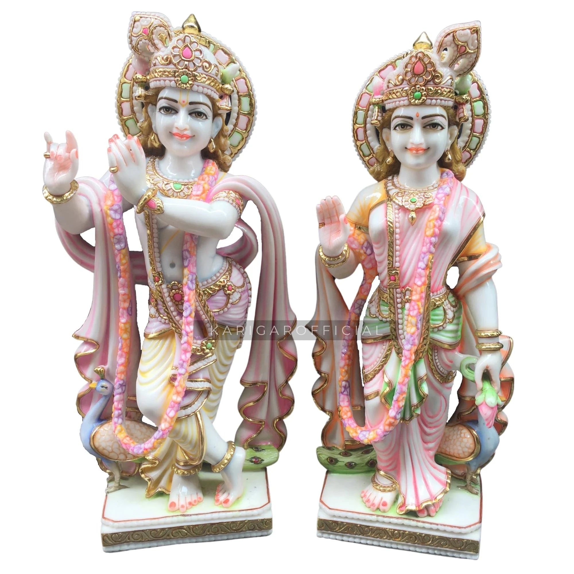 Large 30 inches Marble Multicolor Radha Krishna Statue P446