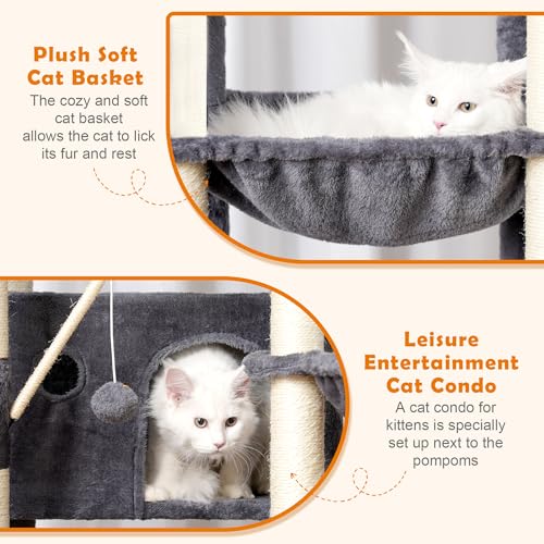 68.1-inch Tall Cat Tree with Sisal-Covered Scratching Posts, Smoky Gray T5598