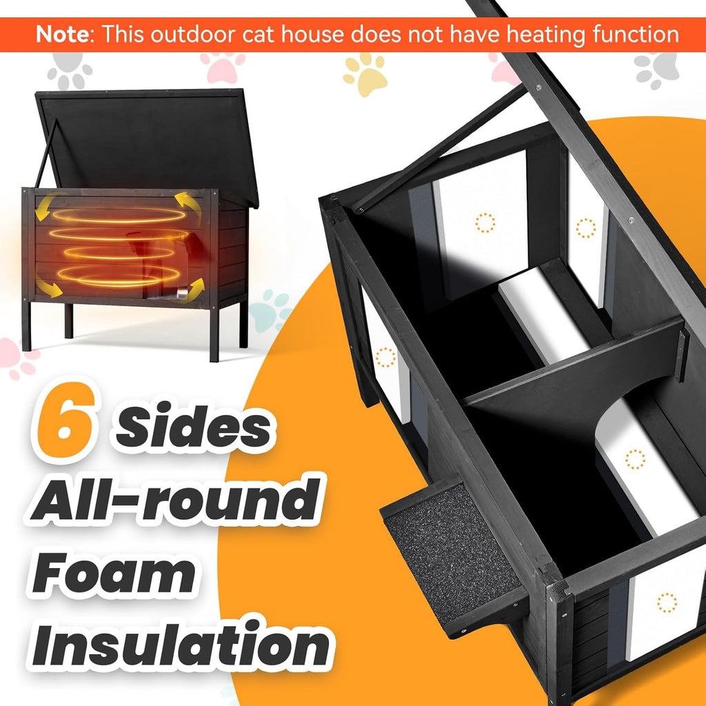 Outdoor Cat House Weatherproof Insulated Foam Wooden Cat Condos with PVC Door Flaps Z280372