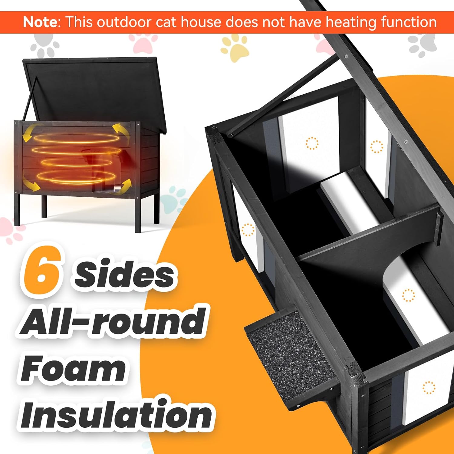 Outdoor Cat House Weatherproof Insulated Foam Wooden Cat Condos with PVC Door Flaps Z280372