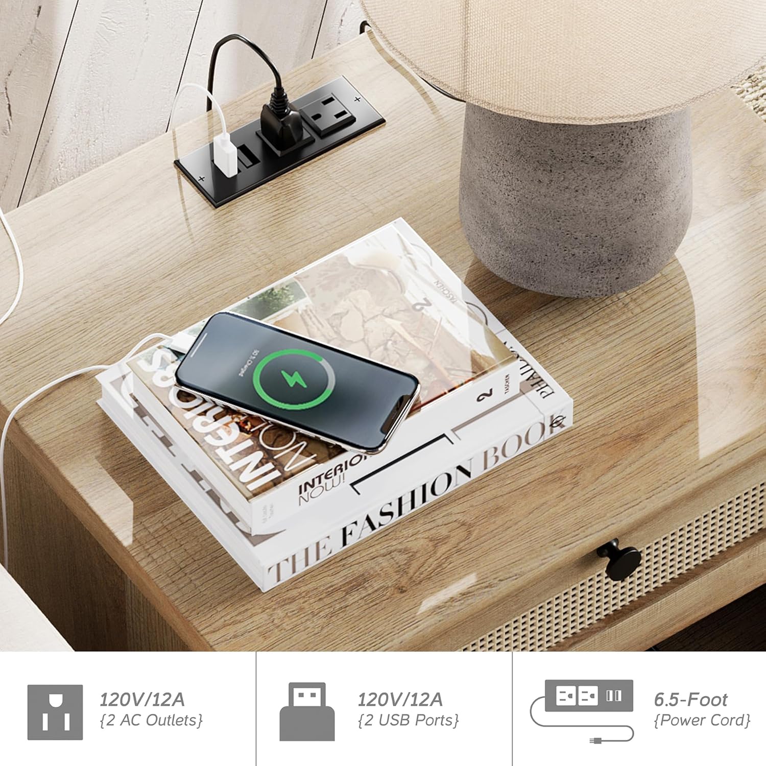 4 Piece Dresser and Nightstand Sets with Charging Station, Oak U308