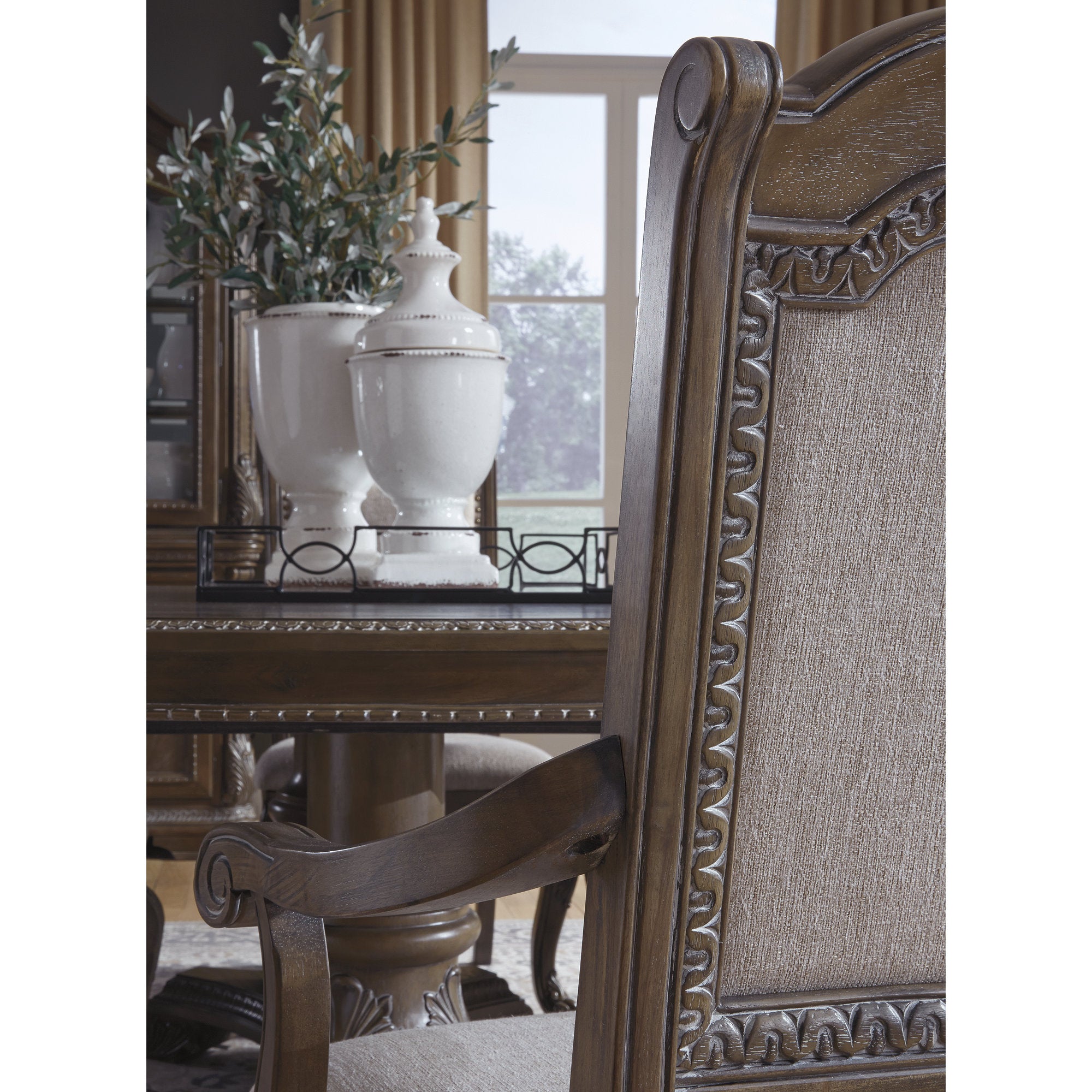 Antique Upholstered Dining Chair, Set of 2, Brown W488822