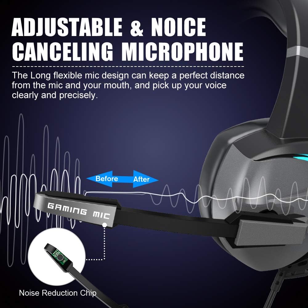 Gaming Headset Headphones with Noise Canceling Microphone LED RGB Light (Black) X6594