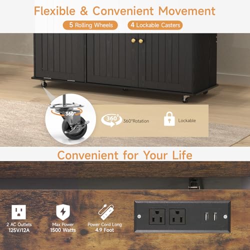 60" Kitchen Island with Power Outlet & Drop Leaf S623889