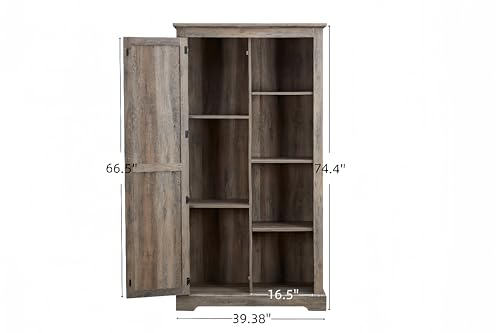 Gray Wash Tall Storage Cabinet with Doors and Open Shelves F286