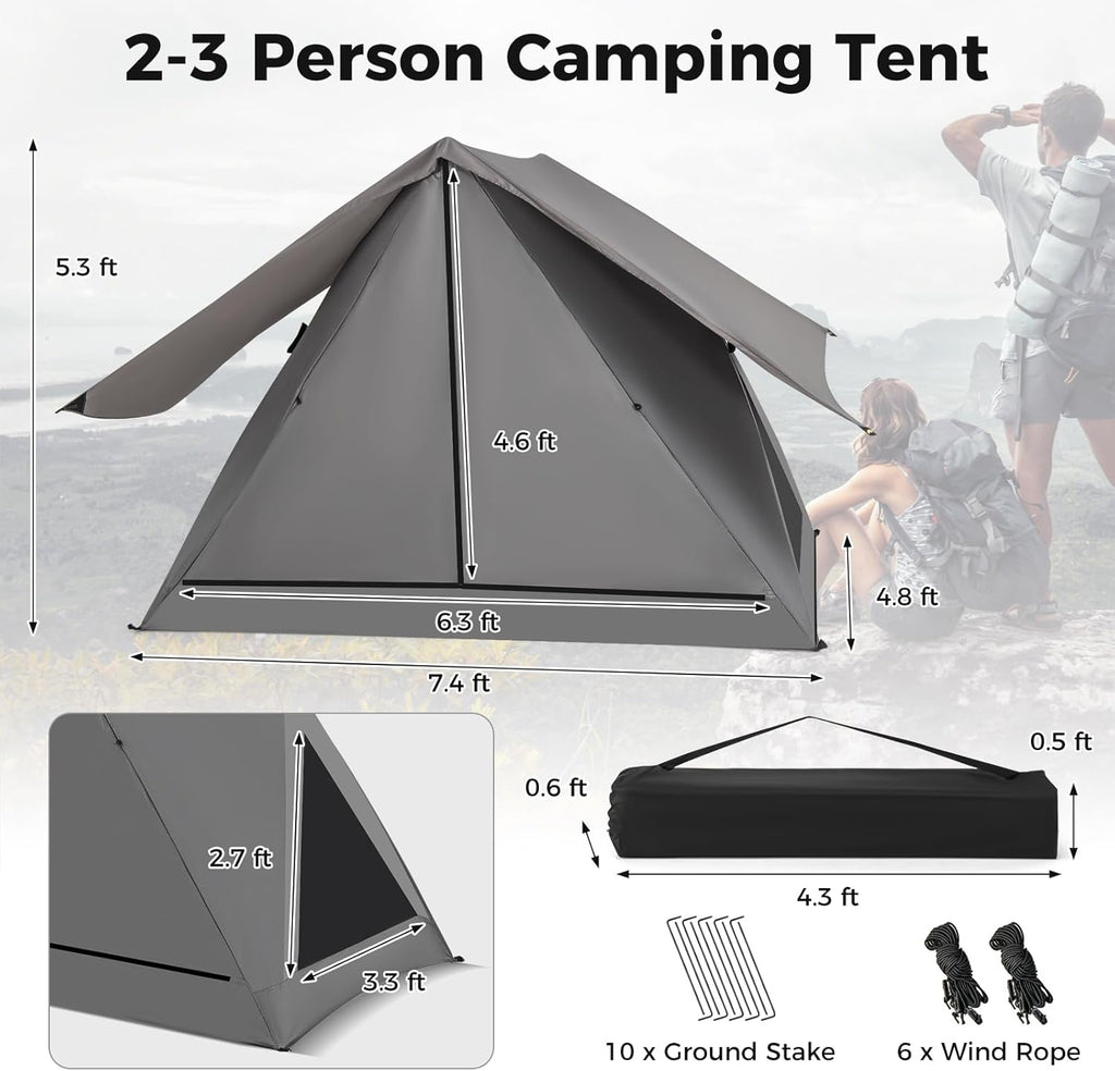Pop Up Camping Tent for 2-3 Person with Removable Rainfly and Carrying Bag G866846