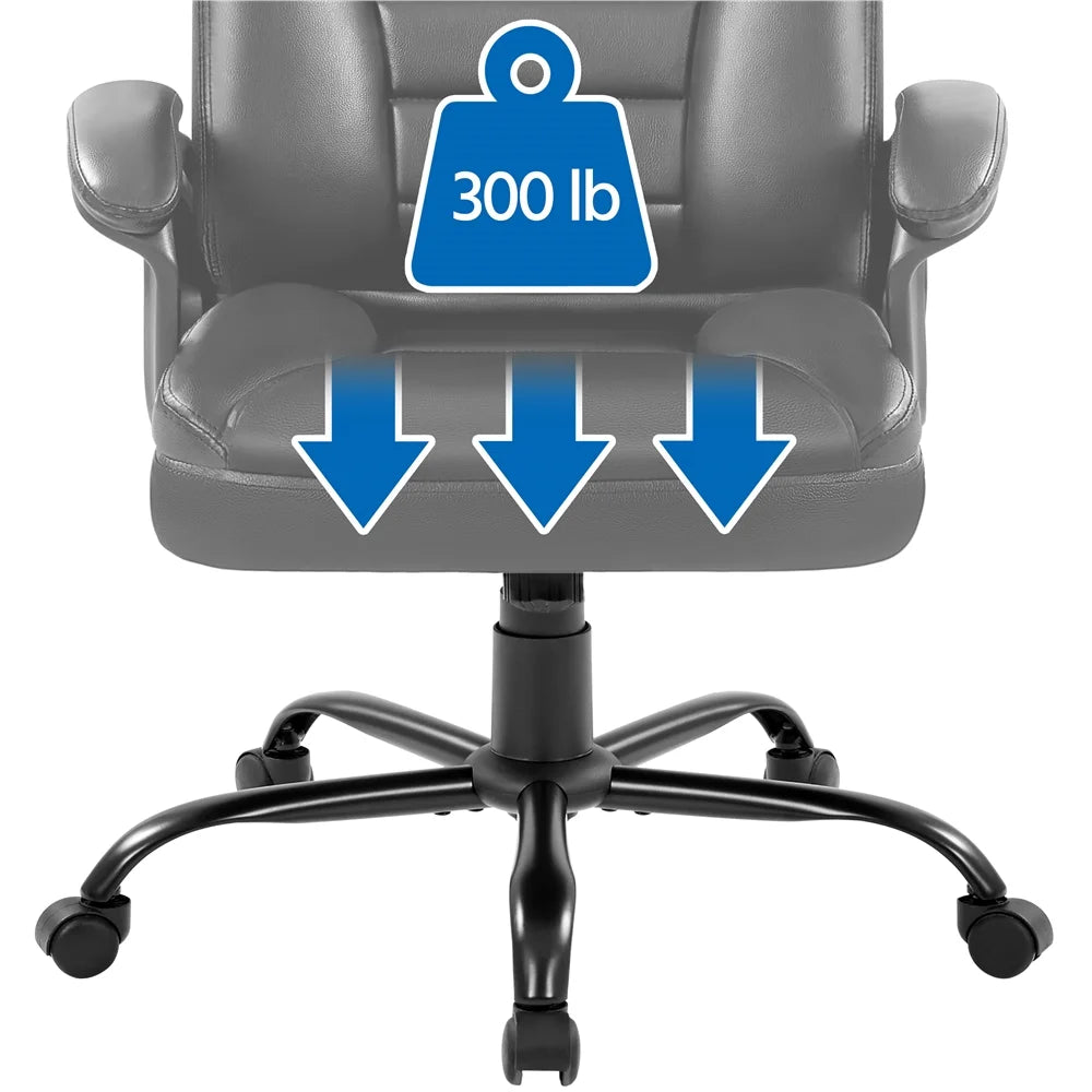 Black Faux Leather Executive Office Chair with Integrated Headrest L53841