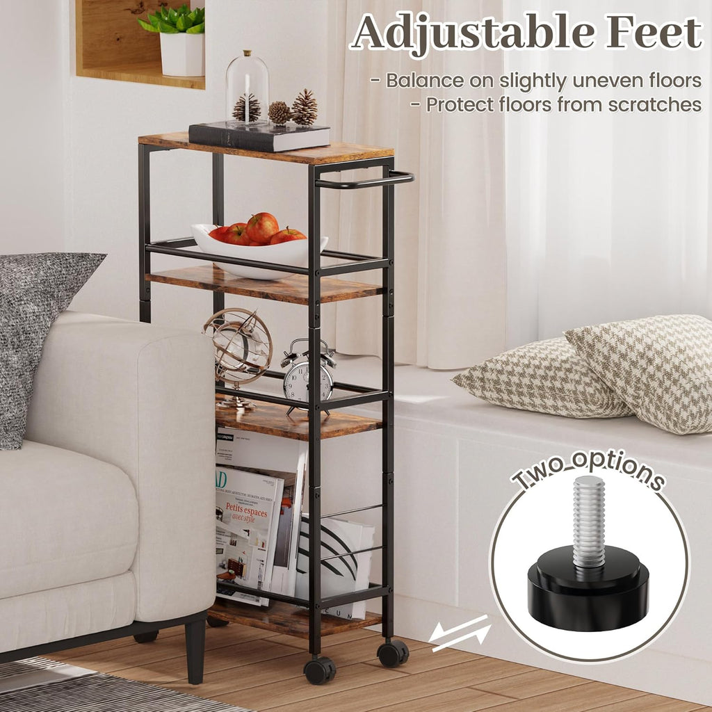 Small End Table Set of 2 & 4-Tier Narrow Kitchen Storage Carts I940