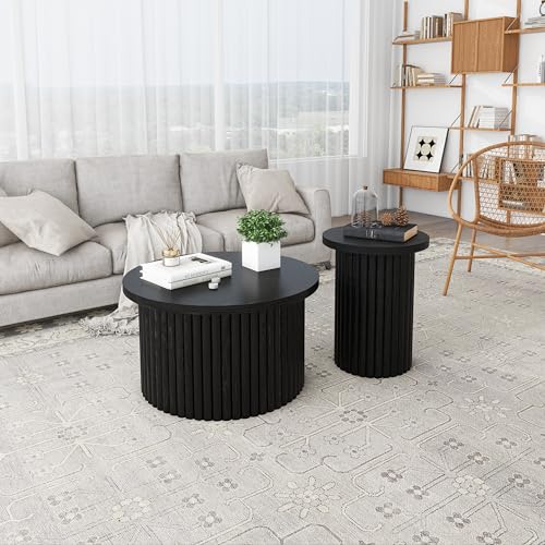 Black Wooden Nesting Coffee Table Set of 2 L130815