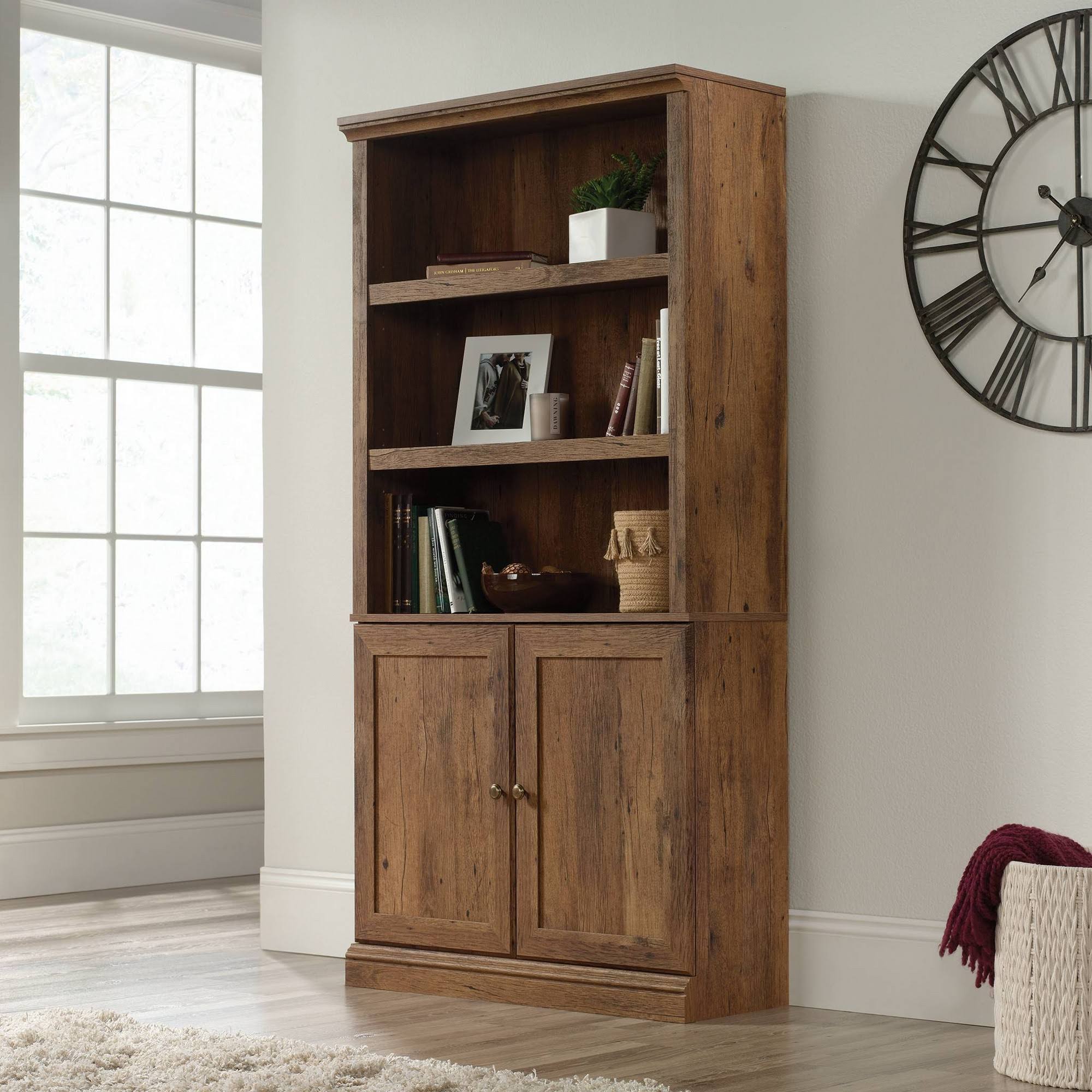 5-Shelf Bookcase with Doors in Vintage Oak B410