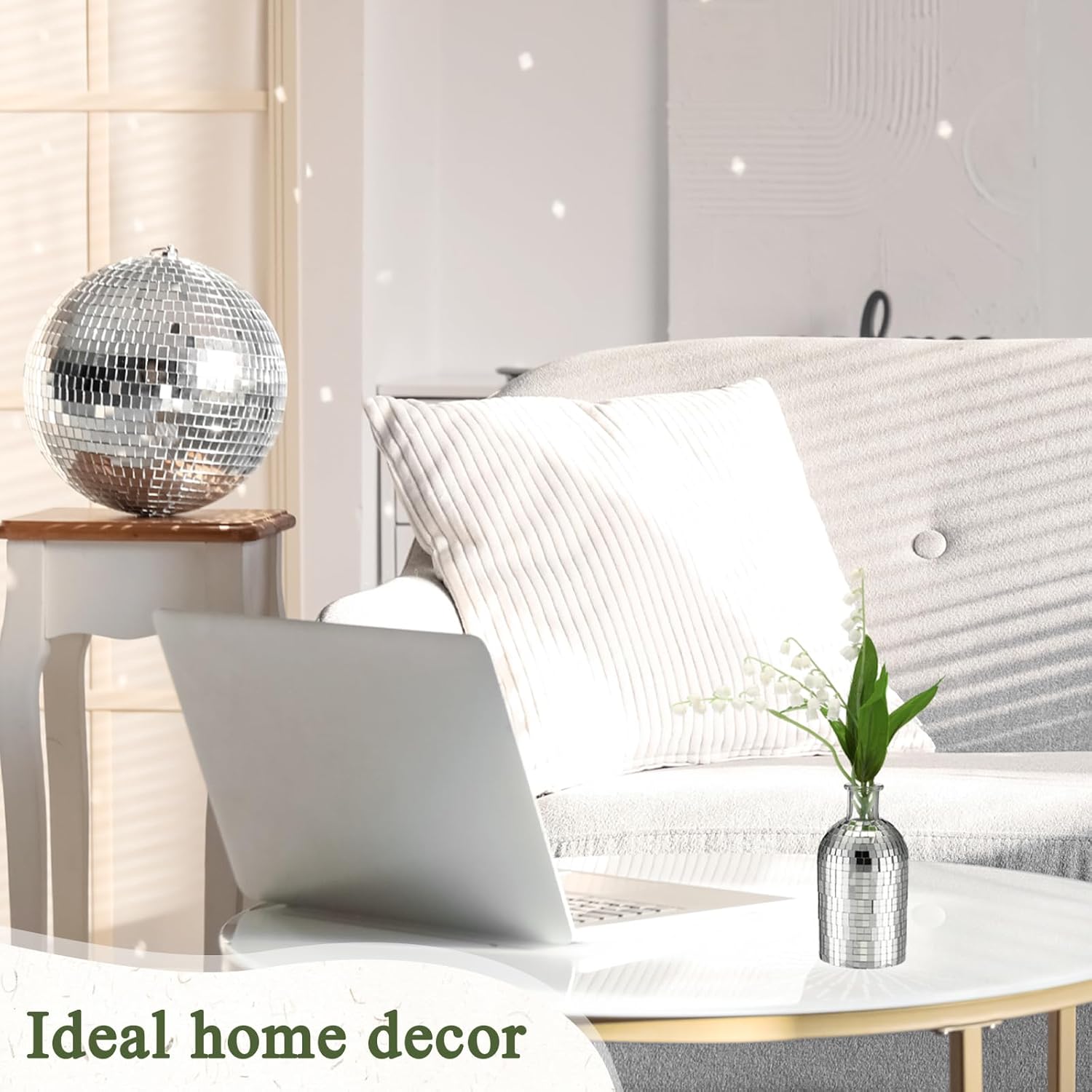 6 Pcs Disco Ball Mini Vase 5in Small Glass Bud Vase Silver Mirror Vase G9693