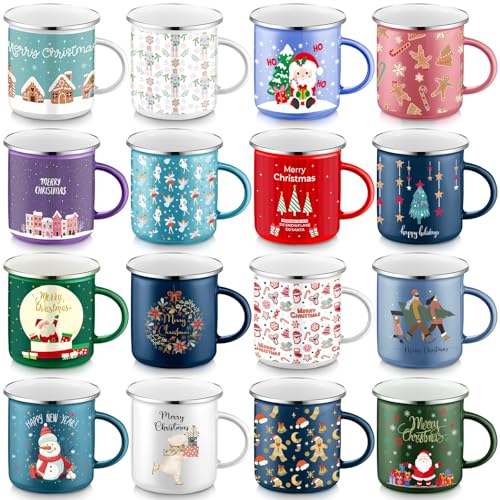 16 Pcs 12 oz Enamel Mugs Set F747553