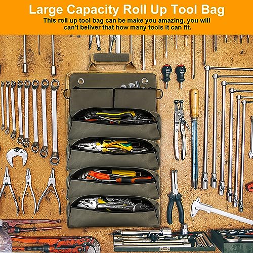 Green Heavy Duty Roll Up Tool Bag with Detachable Pouches M434652