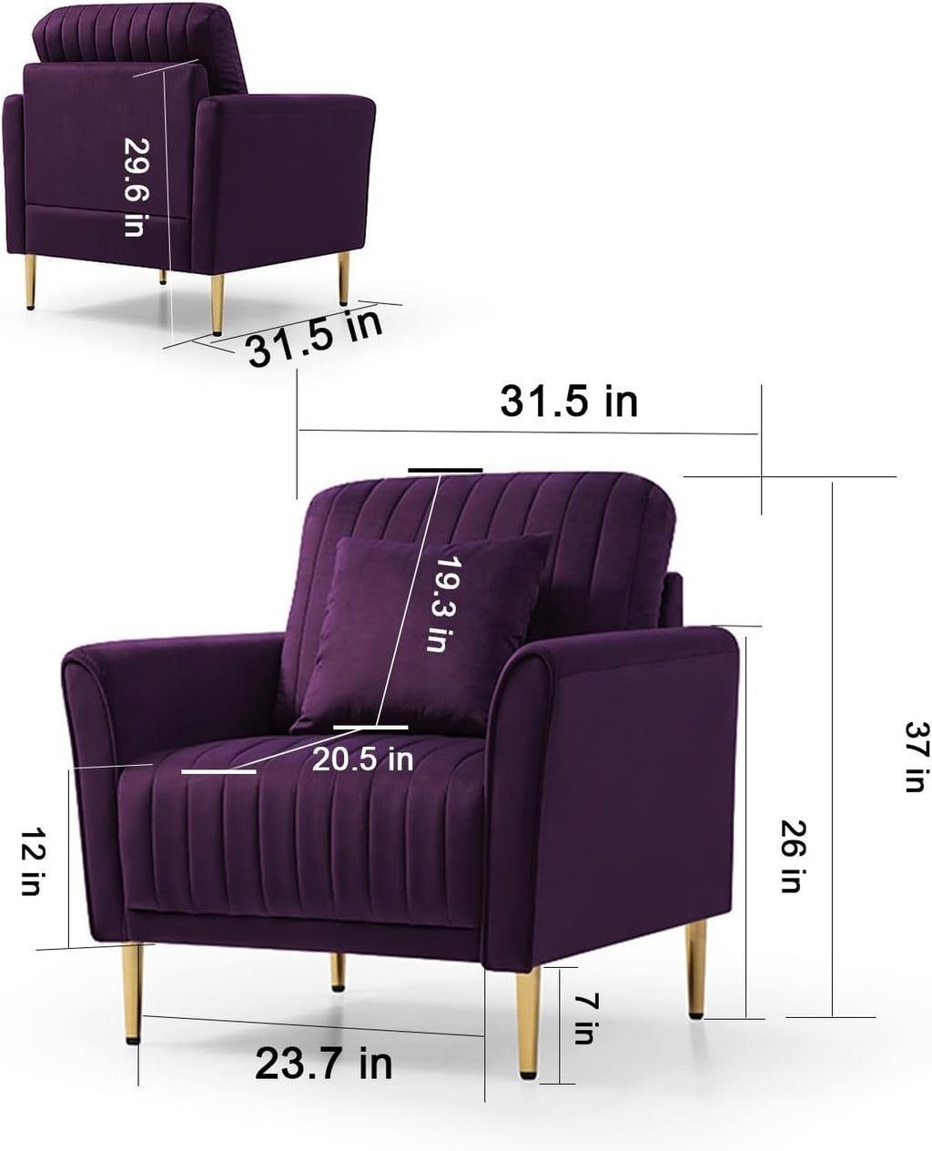 Purple Velvet Accent Chair with Gold Legs Z22361