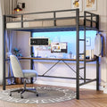 White Twin Size Metal Loft Bed with Desk and Led Lights C577980