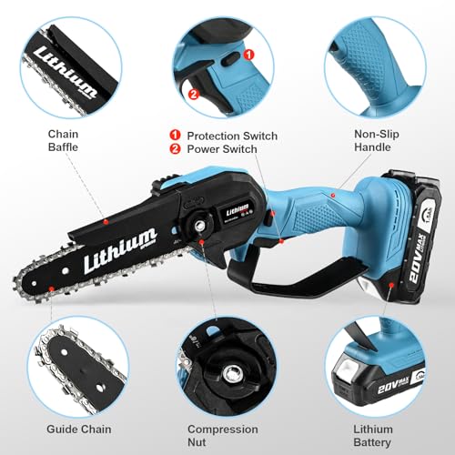 6-Inch Cordless Electric Mini Chainsaw with 2 Batteries Q1250