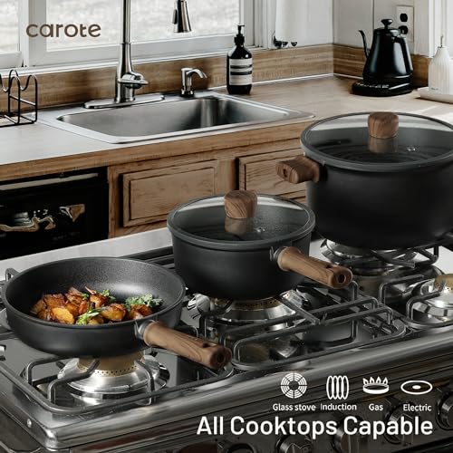 16pcs Non Stick Black Pots and Pans Cookware Set K70636