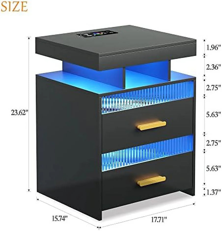Gray Set of 2 Nightstands with 2 Drawers & LED Lights S257