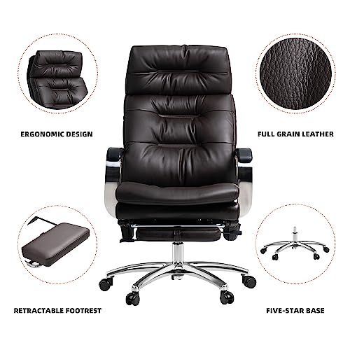 Office Chair with Footrest Ergonomic Executive Reclining Genuine Leather Desk Chair Z18269
