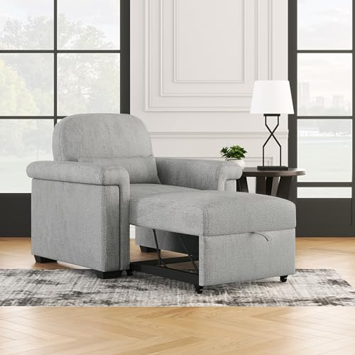 Dark Blue 3-in-1 Convertible Sofa Chair Bed with Adjust Backrest and Lumbar Pillow K615
