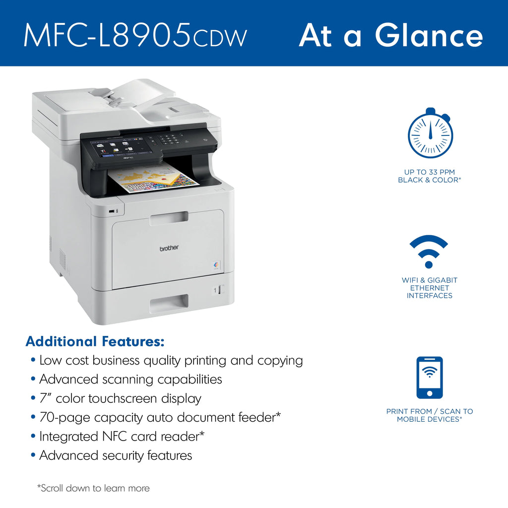 Color Laser All-in-One Printer with Duplex Print Copy Scan and Wireless Networking F562797