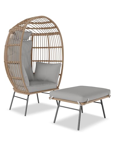 Oversized Rattan Egg Chair with Ottoman and Cushion V69237