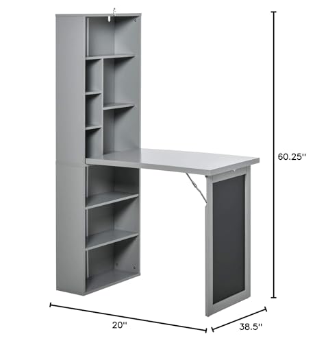 Grey Wall Mount Desk Cabinet with Blackboard and Side Shelf M8497