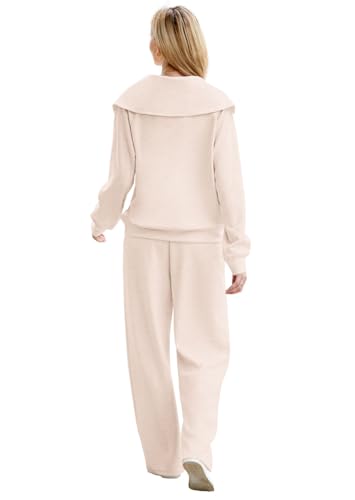 Half Zip Sweatshirt And Wide Leg Sweatpant 2 Piece Sweatsuit U5510