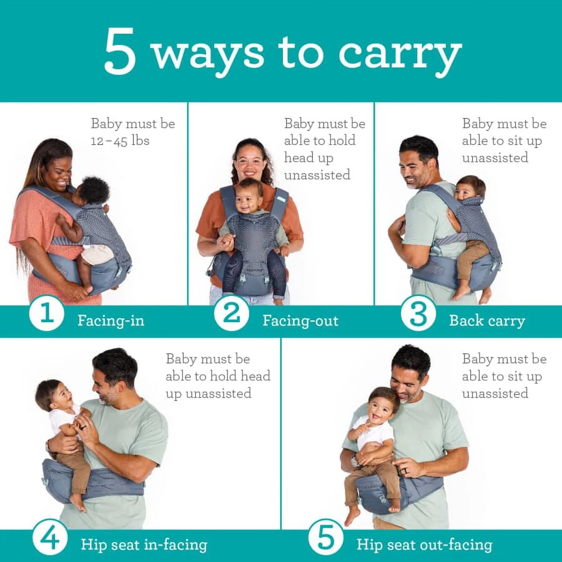 Gray 5-in-1 Hip Seat Baby Carrier E29376
