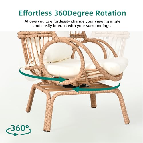 Beige Wicker Egg Chair with Stand & Cushion M137