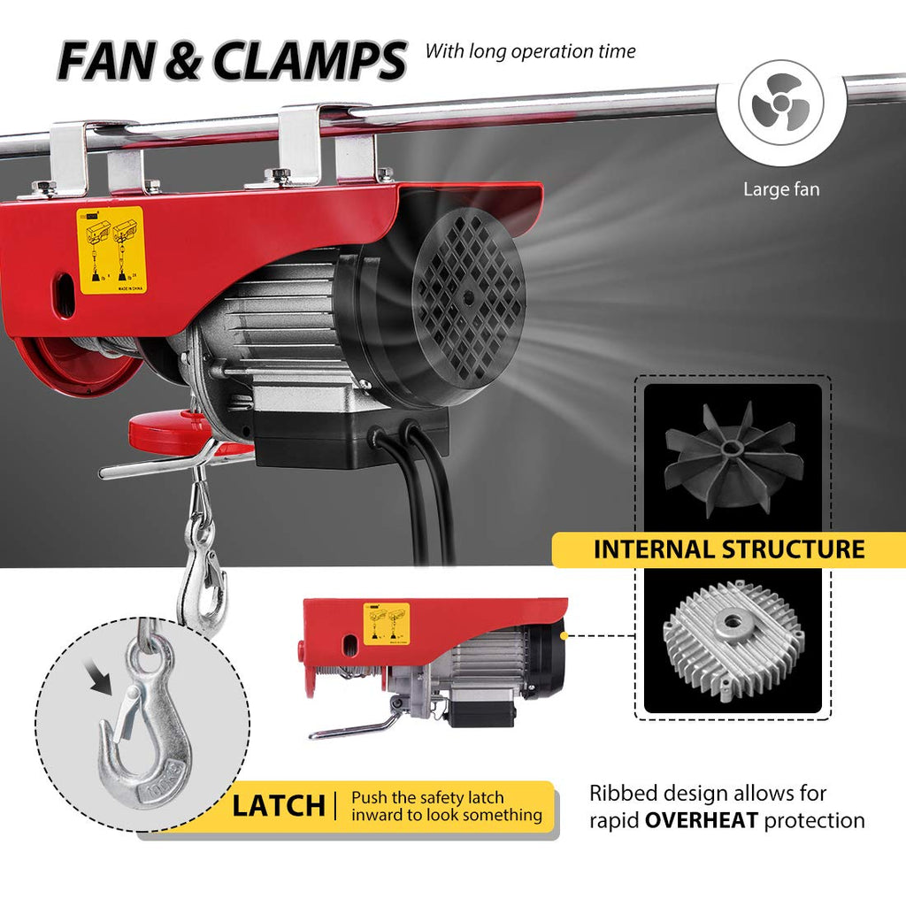 110V 440 Lbs Lift Electric Hoist with Zinc-Plated Steel Wire O732