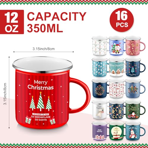 16 Pcs 12 oz Enamel Mugs Set F747553