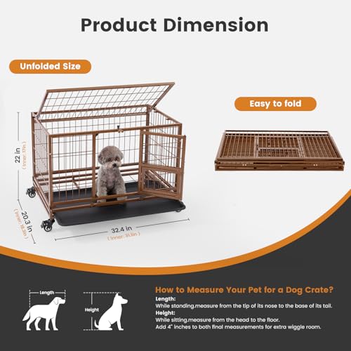 43 Inch Heavy Duty Metal Dog Crate with Wheels and Removable Tray (Black) U53837