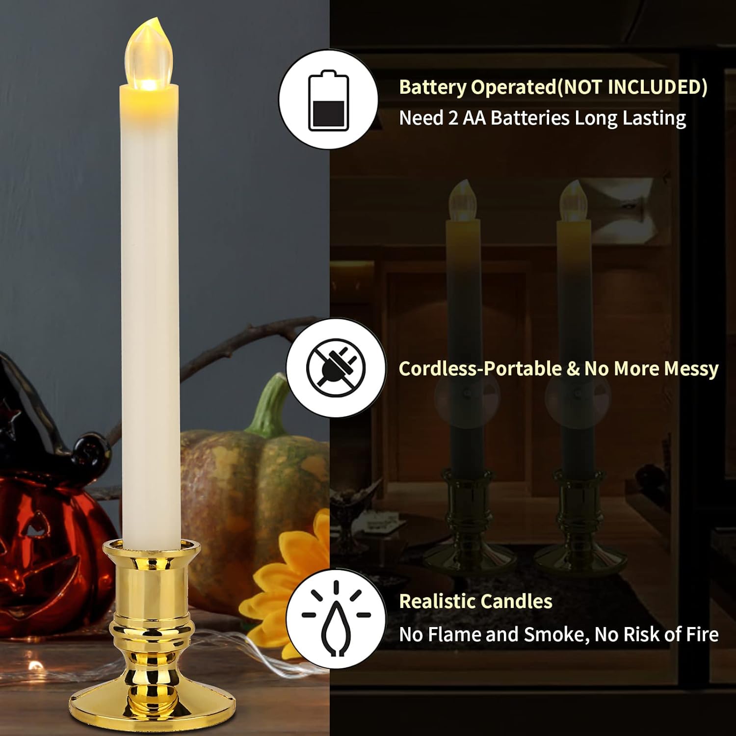 12 Pack Ivory Flickering Flameless LED Taper Candles with Remote X502