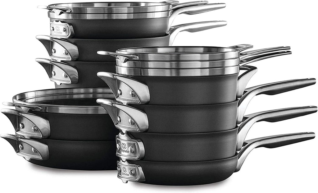 15-Piece Nonstick Stackable Cookware Set with Stainless Steel Handles Black T113650