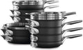 15-Piece Nonstick Stackable Cookware Set with Stainless Steel Handles Black T113650